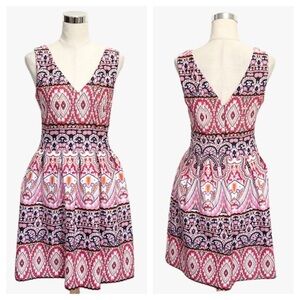 Vince Camuto Hot Pink Geo Print Fit and Flare Dress Womens Size 8